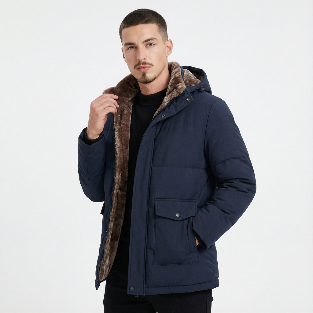 Chaqueta exterior para hombre con capucha y forro polar cálido