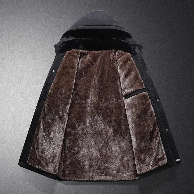 Chaqueta exterior para hombre con capucha y forro polar cálido