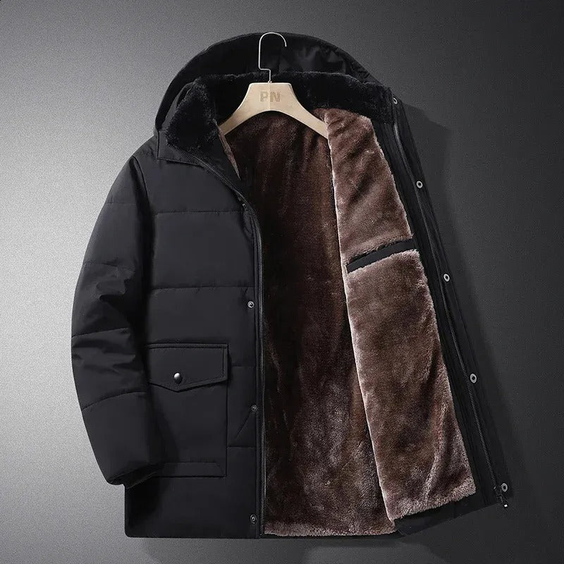 Chaqueta exterior para hombre con capucha y forro polar cálido