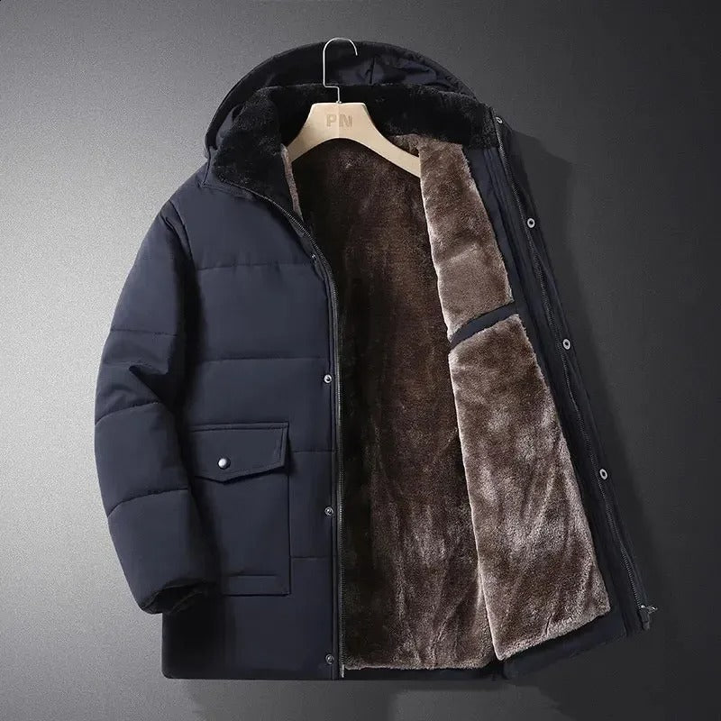 Chaqueta exterior para hombre con capucha y forro polar cálido