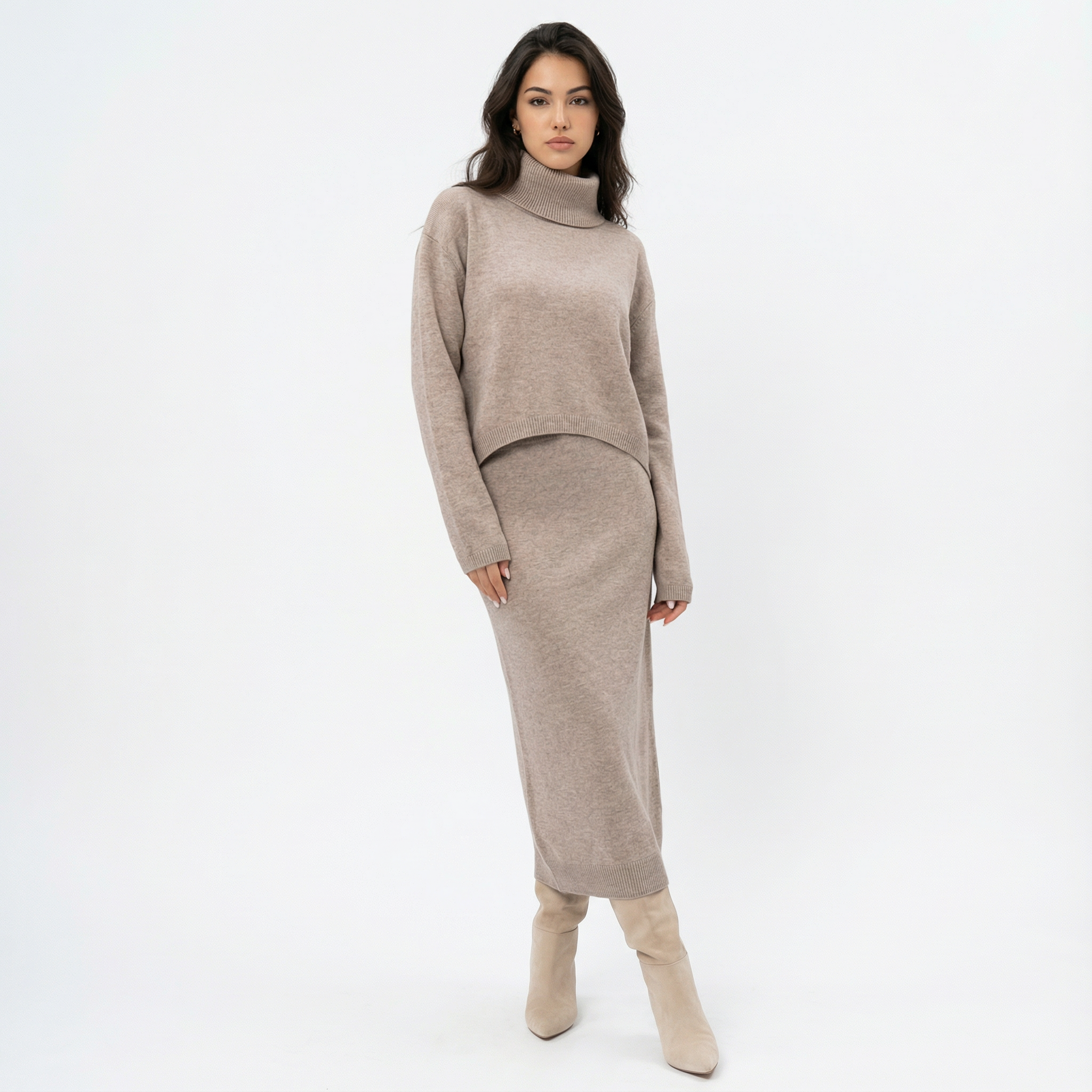 Conjunto de vestido de punto con cuello alto | Montecarlo™