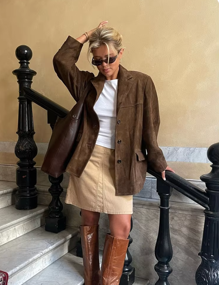 Chaqueta Elegante marrón| Prenda exterior clásica, suave y elegante